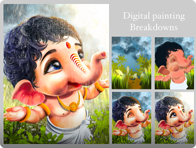 Digital painting breakdown process artwork of stylized character